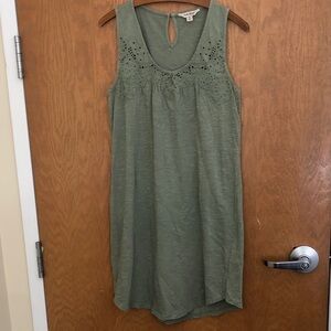 Olive Eyelet Yoke Sleeveless Tunic Dress